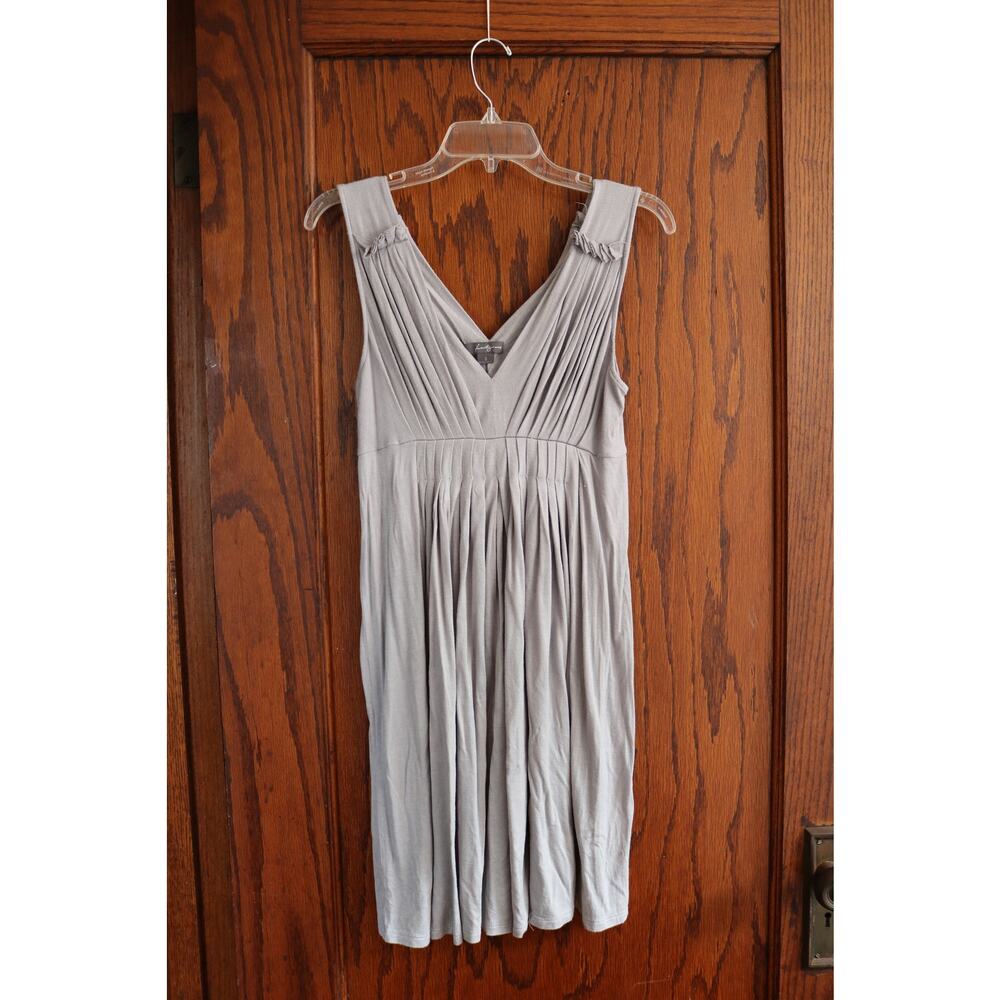 TWENTY ONE Babydoll Dress Women Small Heather Gray Pleated Stripes Sheer Shirt - Picture 3 of 16